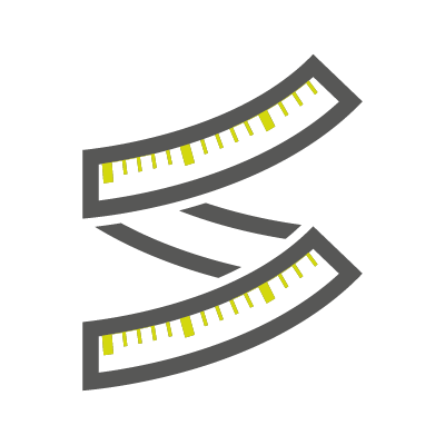 Icon von einem Maßband mit grauer Kontur und die Scala in grünen Strichen.
