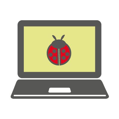 Icon von einem grauen Laptop. Auf dem Bildschirm ist ein roter Marienkäfer auf grünem Hintergrund zu sehen.